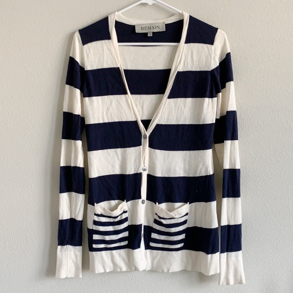 Anthro Remain Navy & Cream Striped Cardigan